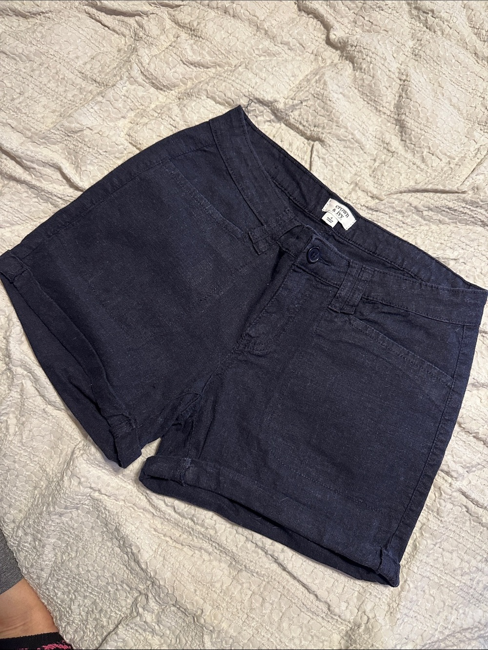 crown & ivy Navy Linen-Blend Women's Shorts